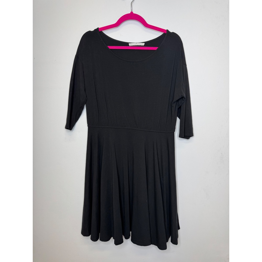 Peruvian Connection Black Cotton Fit & Flare Dress 3/4 Sleeve Scoop Neck Large